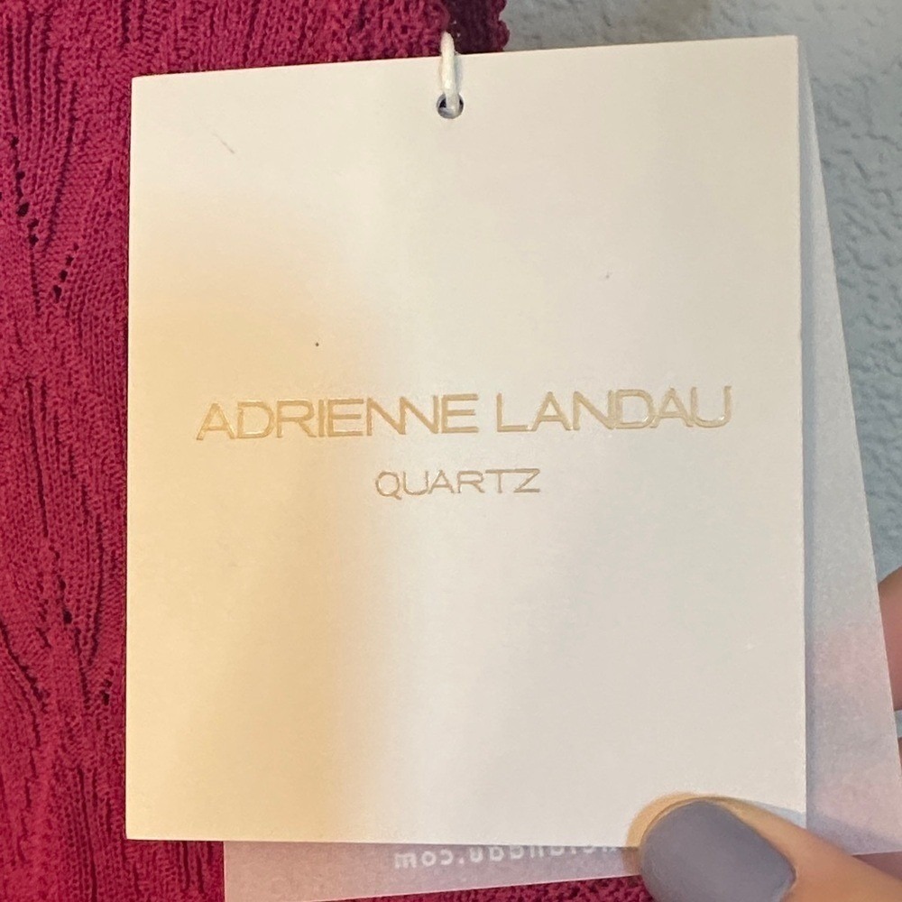 Adrienne Landau Quartz Magenta Knit Tank Top Diamond Pointelle Halter Neck L NEW - Picture 3 of 8